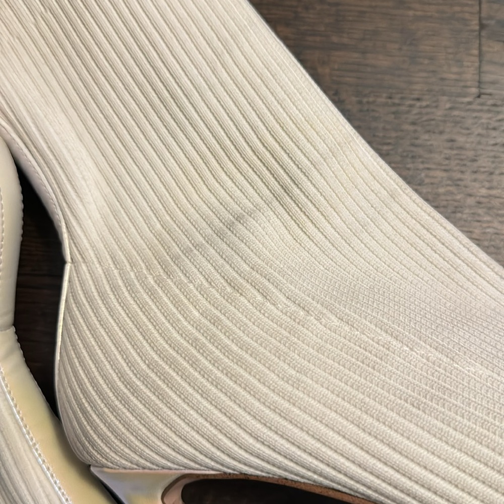 Steve Madden White Knit Forgo Pull On Peep Toe Heel size 9.5 (size 9 fit) - Picture 7 of 11